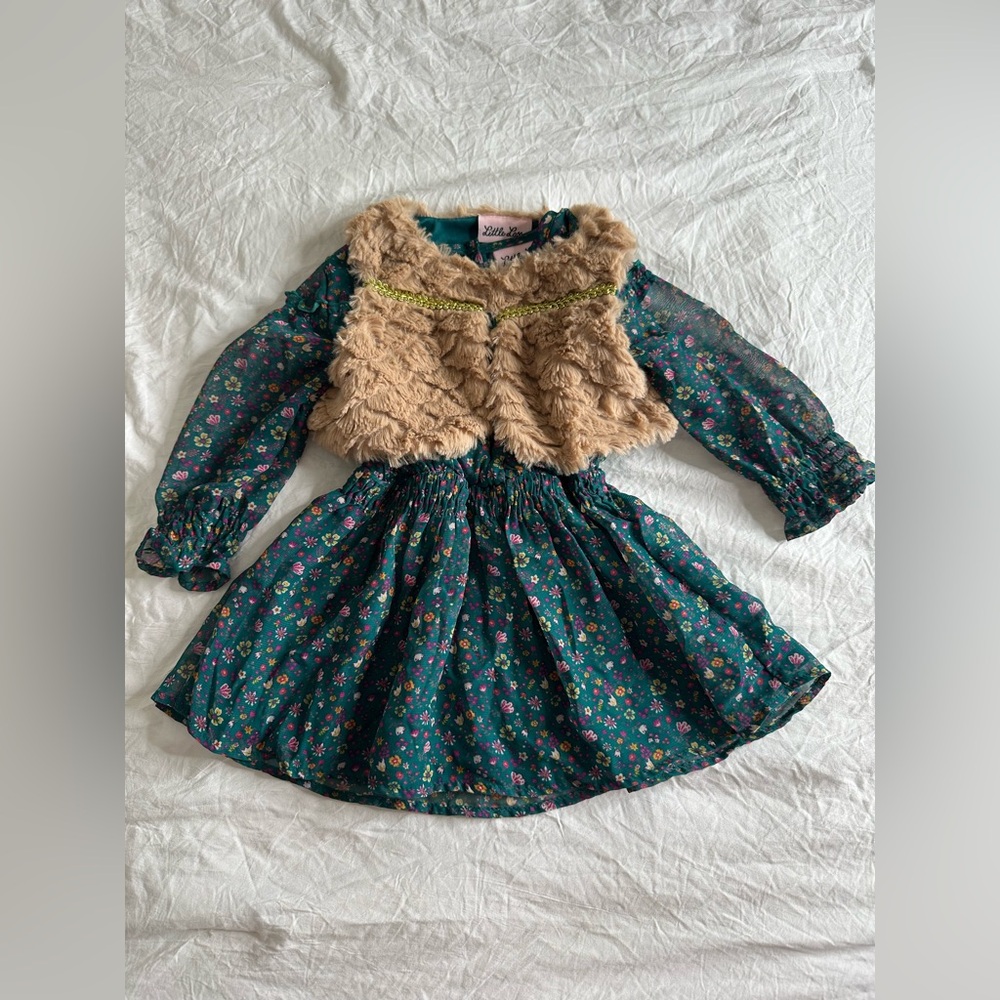 Green floral Dress with vest size 12 months